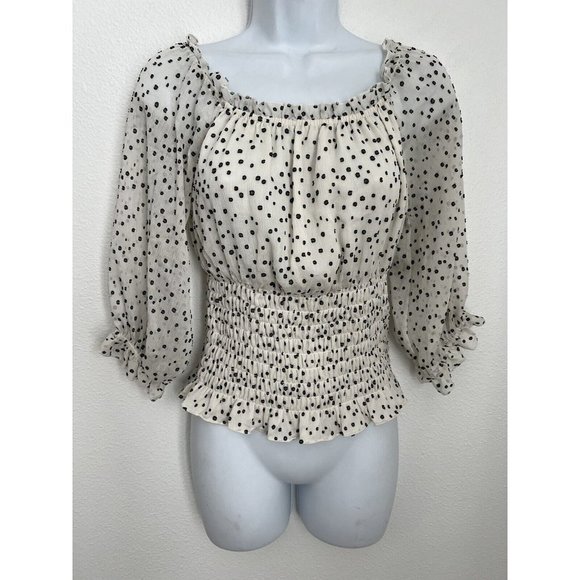 Anthropologie Lucia Smocked Waist Off the Shoulder Polka Swiss Dot Blouse NWT XS - Picture 1 of 5